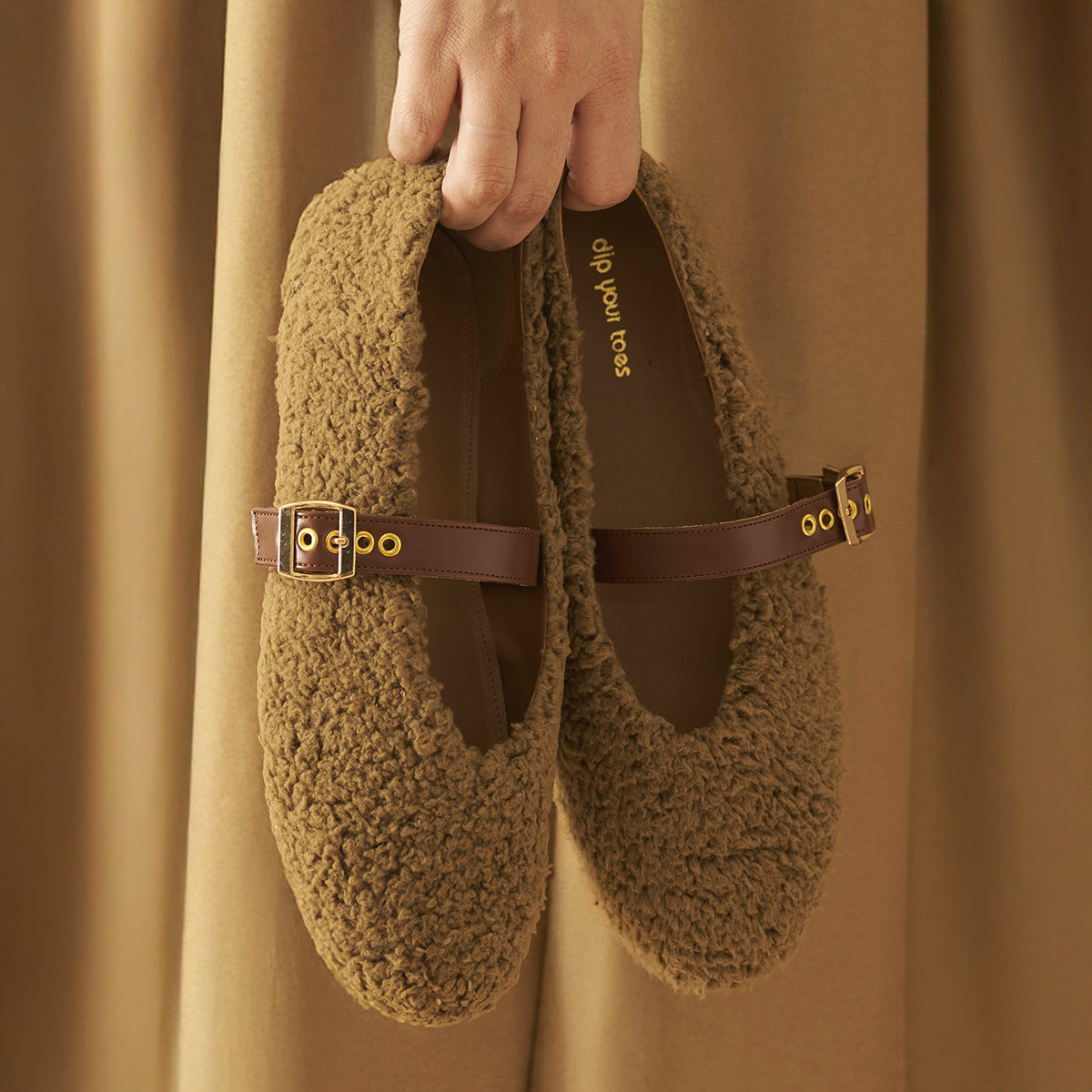 Olive Fleece Mary Jane Flats