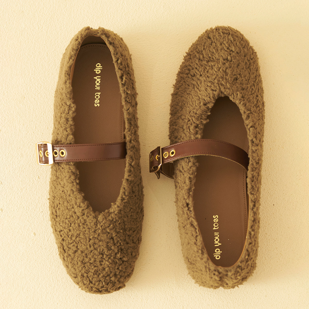 Olive Fleece Mary Jane Flats