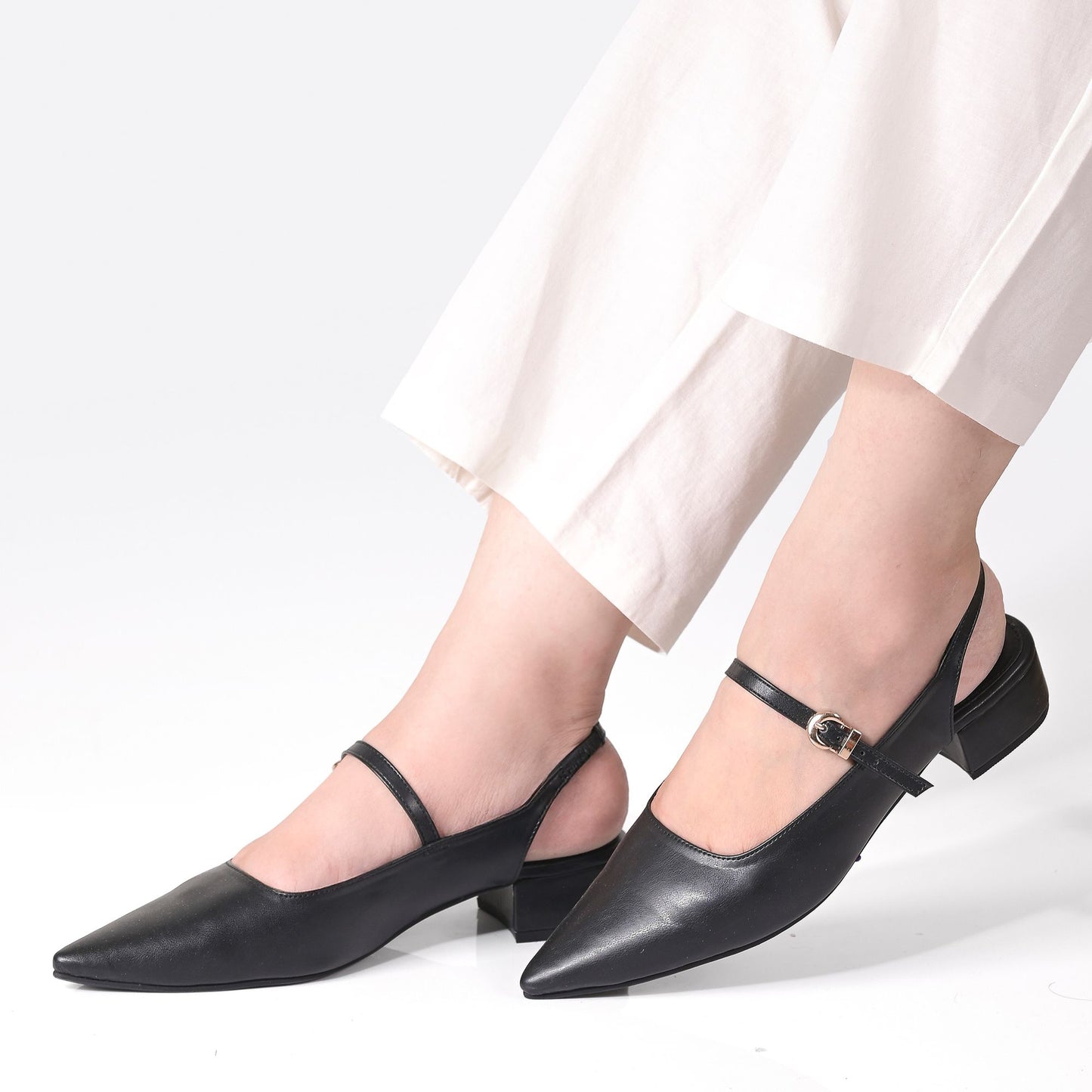 Black Pointed-Toe Slingback Flats