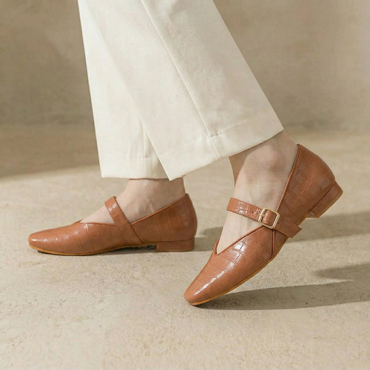 Tan textured Mary Jane Flats