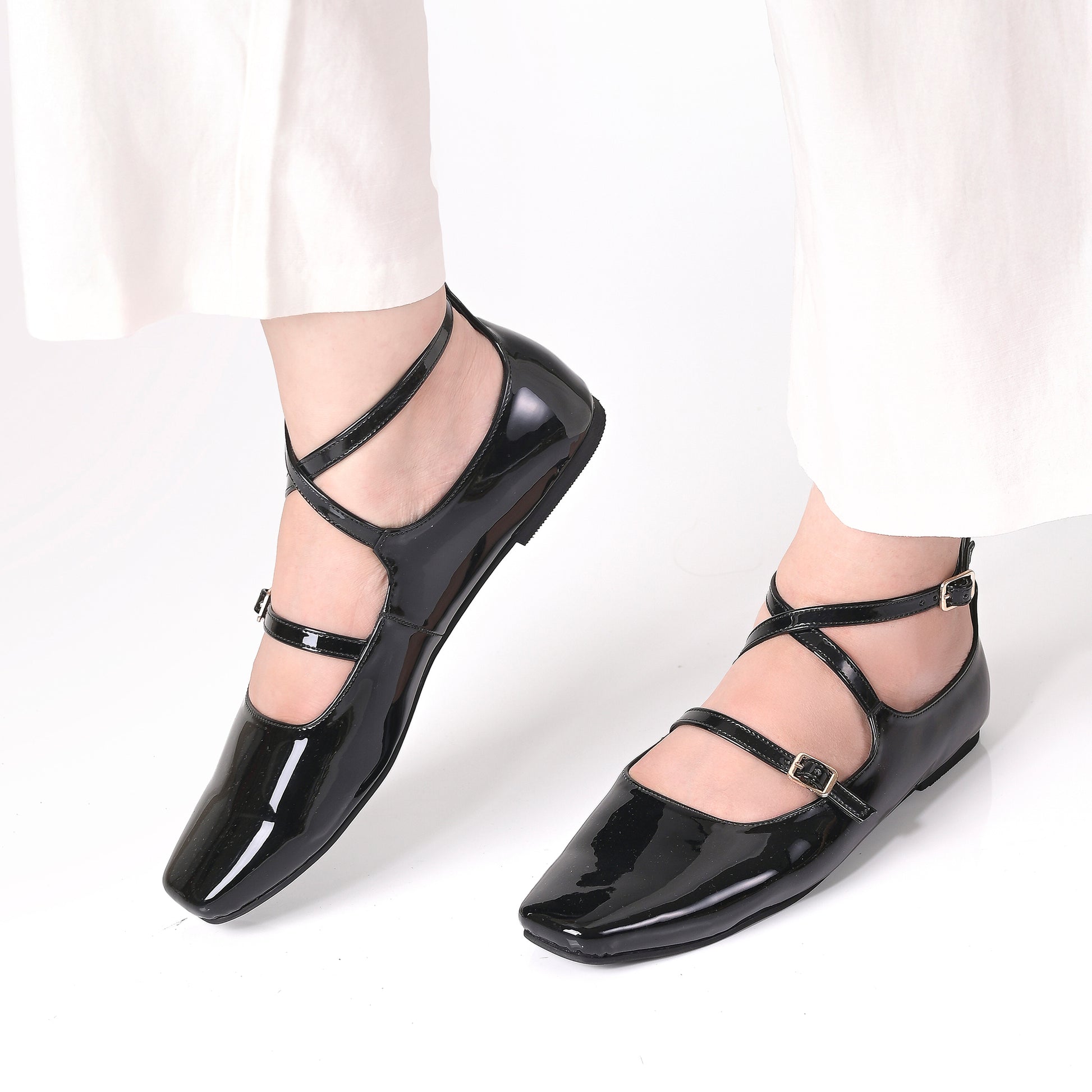 Black Patent Ankle-Strap Ballet Flats 35 - Main Image