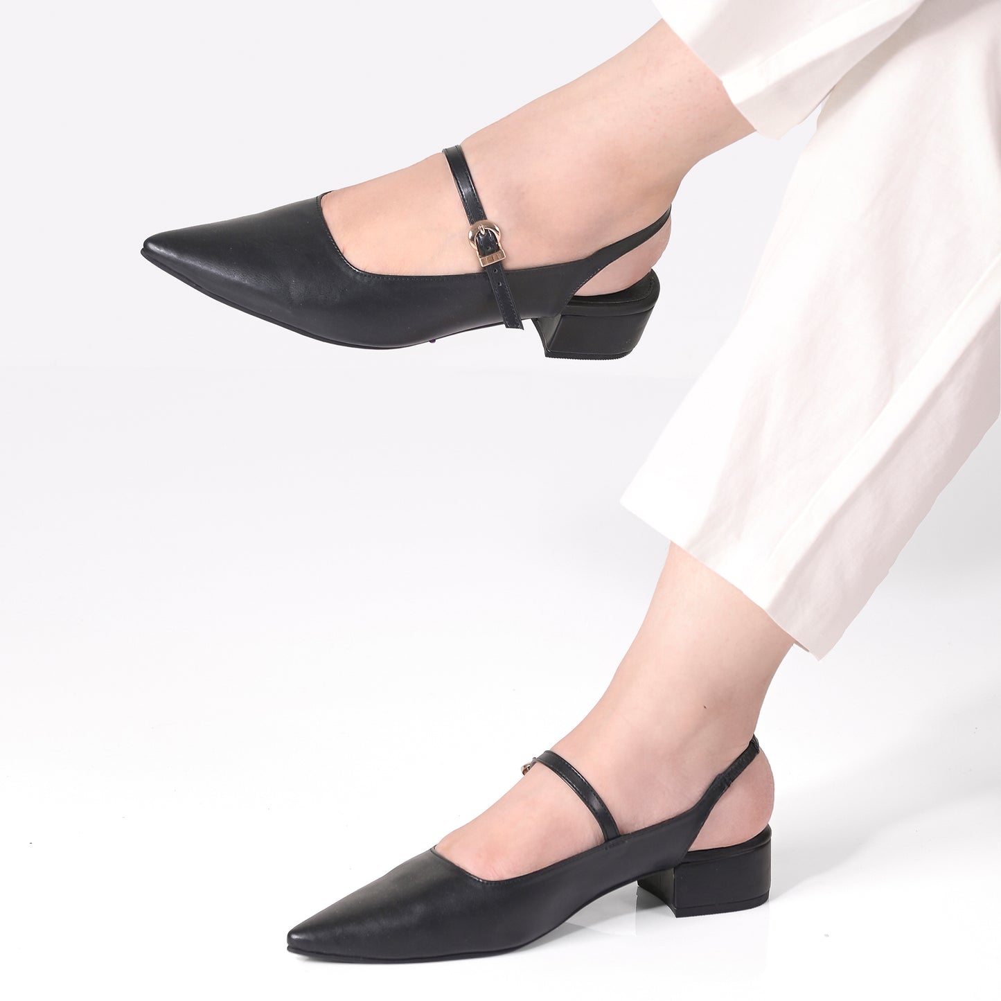 Black Pointed-Toe Slingback Flats