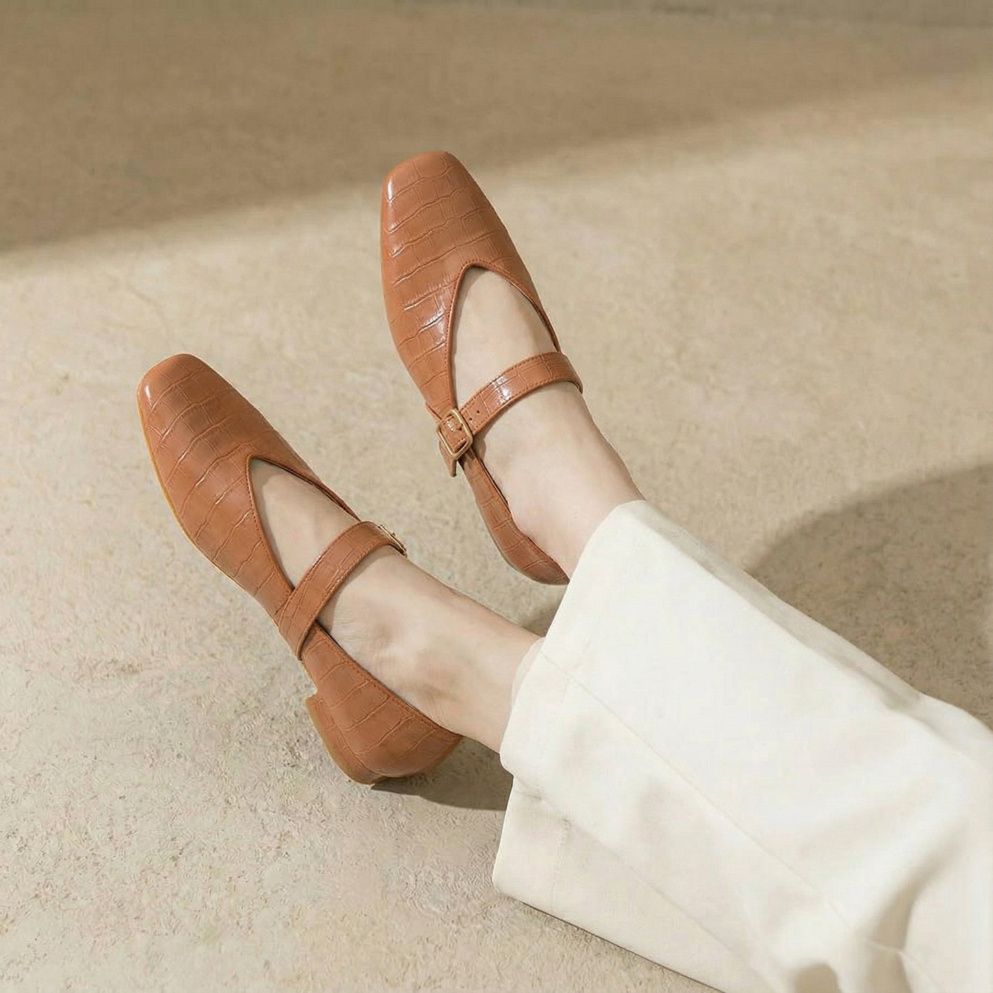Tan textured Mary Jane Flats