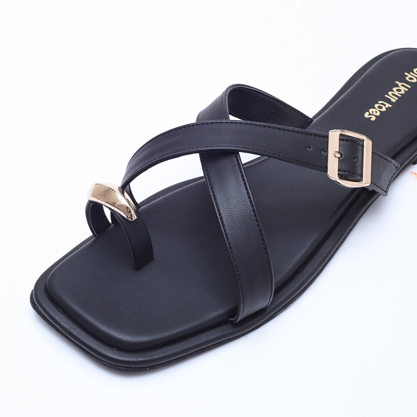 Black Metal detail Cross-Strap Flats