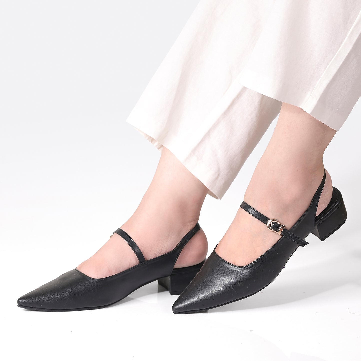 Black Pointed-Toe Slingback Flats