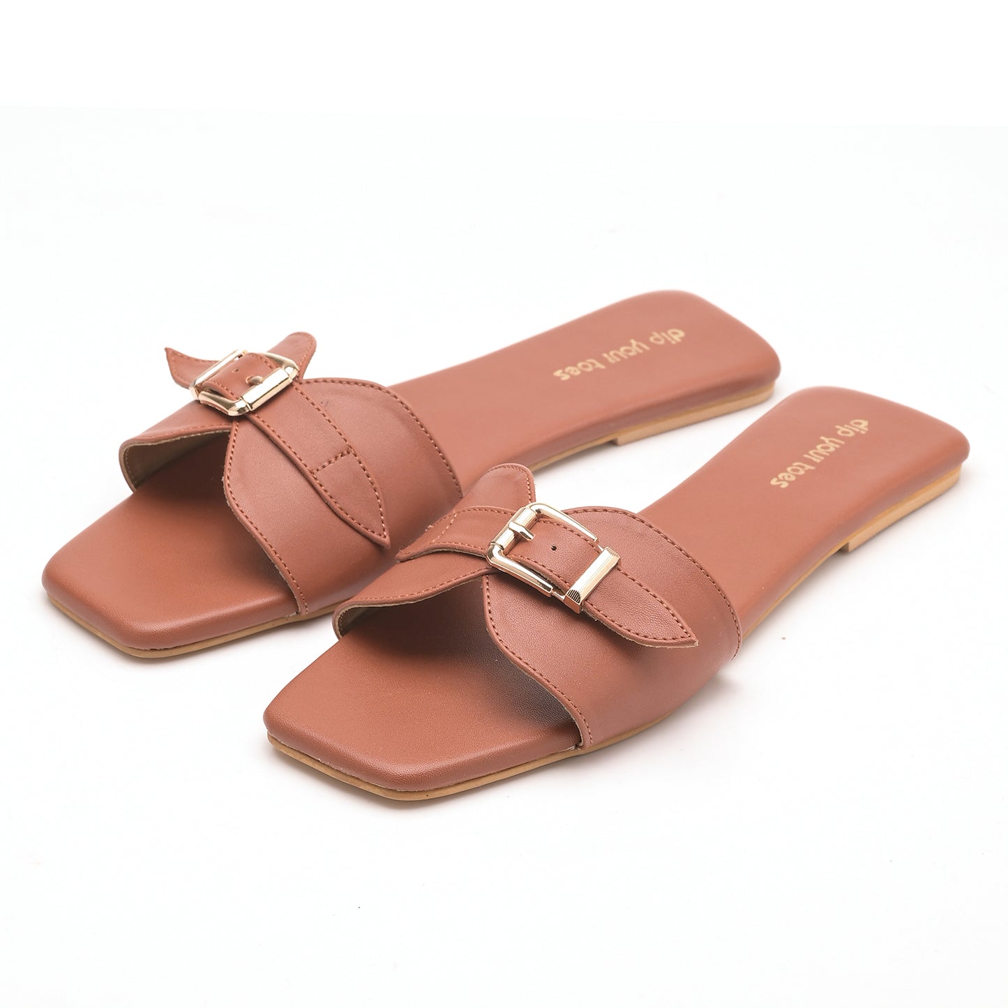 Tan Buckle Detail Single Strap Flats