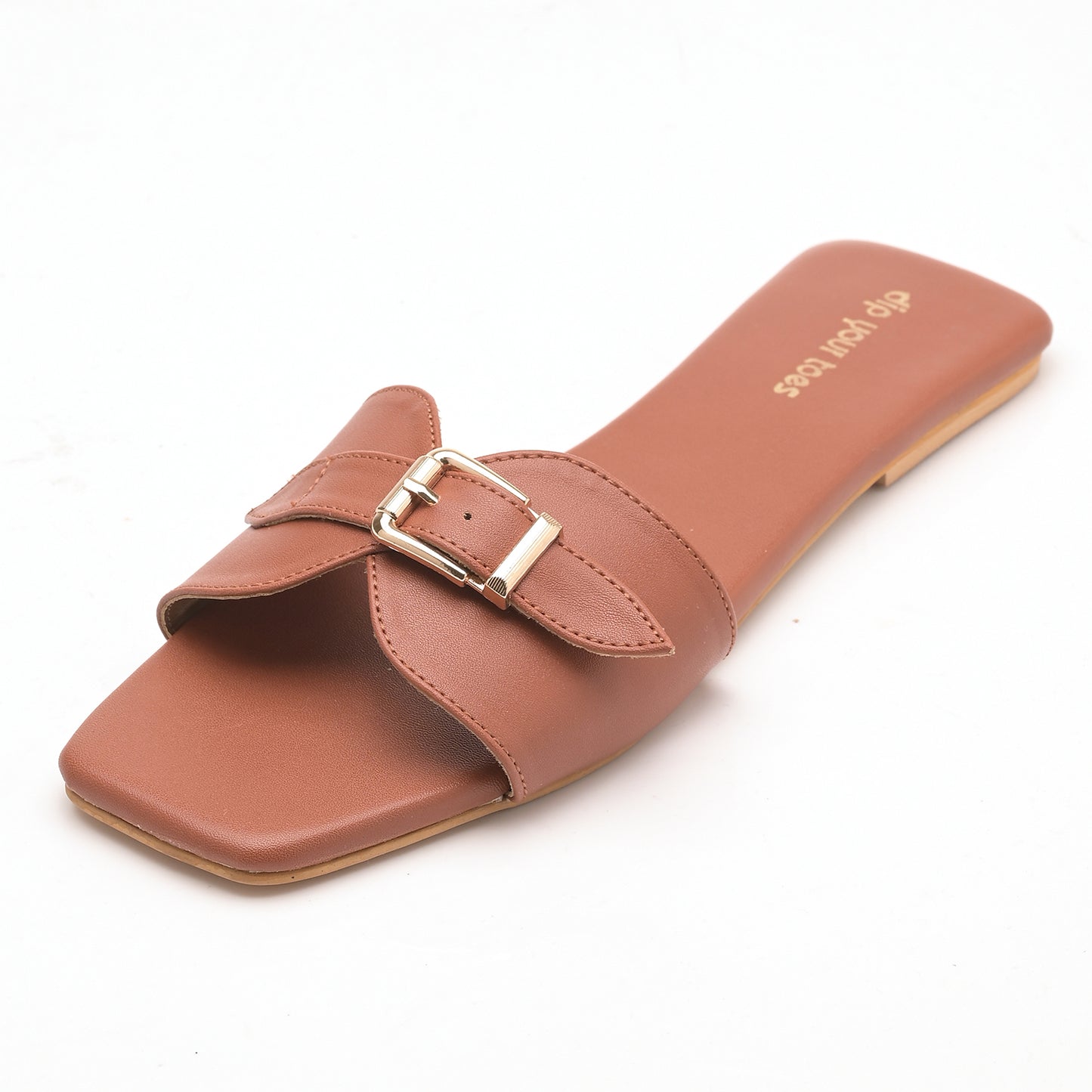 Tan Buckle Detail Single Strap Flats