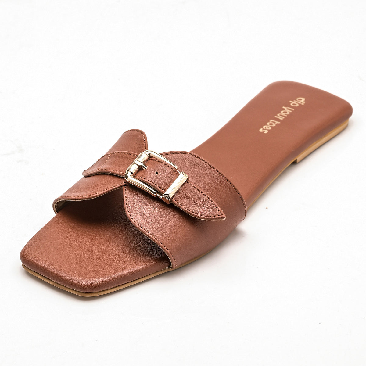Tan Buckle Detail Single Strap Flats