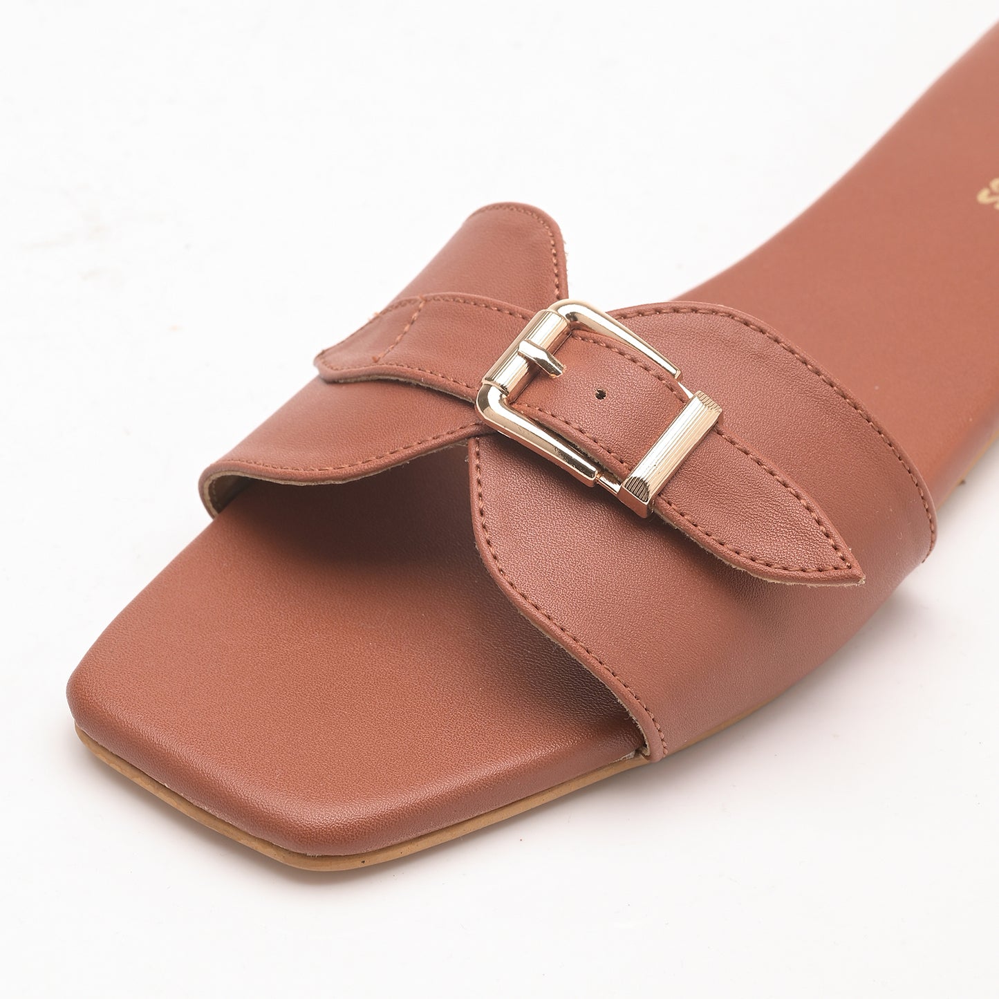 Tan Buckle Detail Single Strap Flats