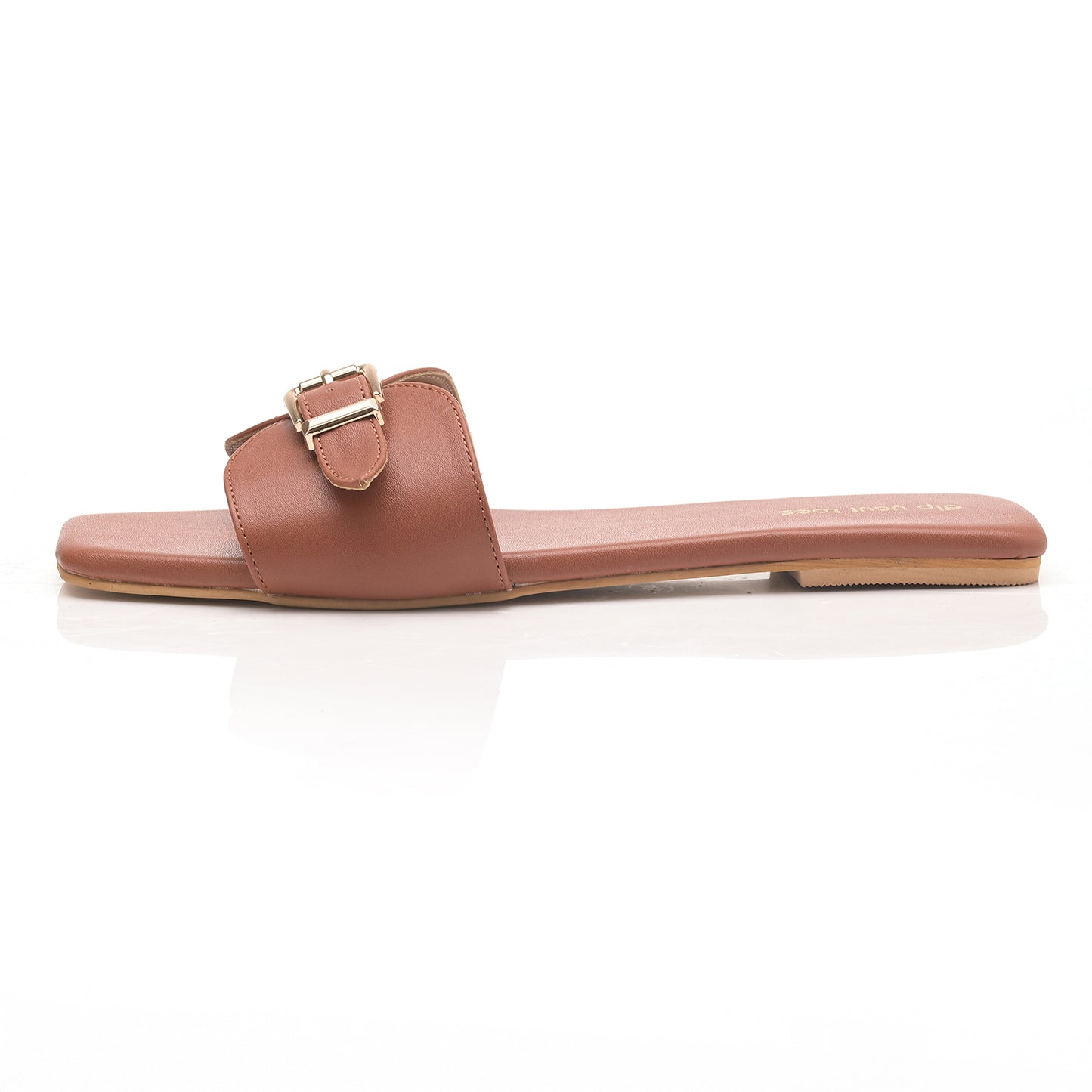 Tan Buckle Detail Single Strap Flats