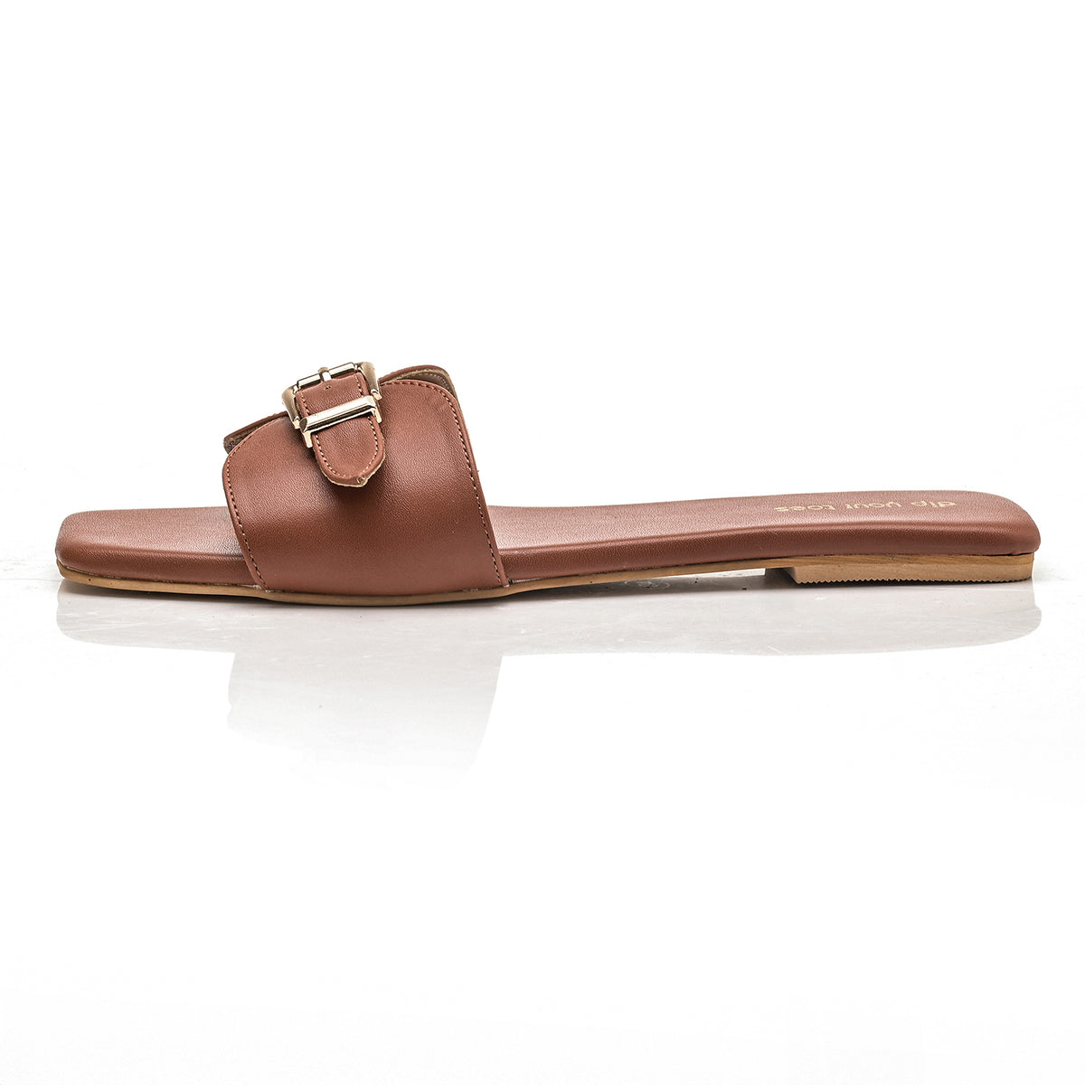 Tan Buckle Detail Single Strap Flats