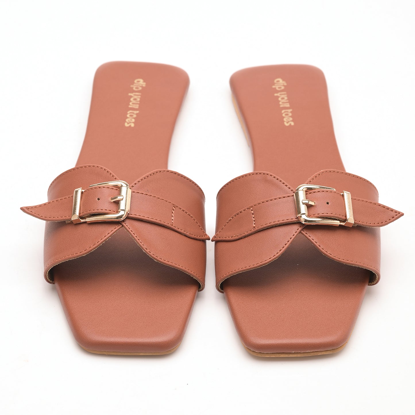 Tan Buckle Detail Single Strap Flats