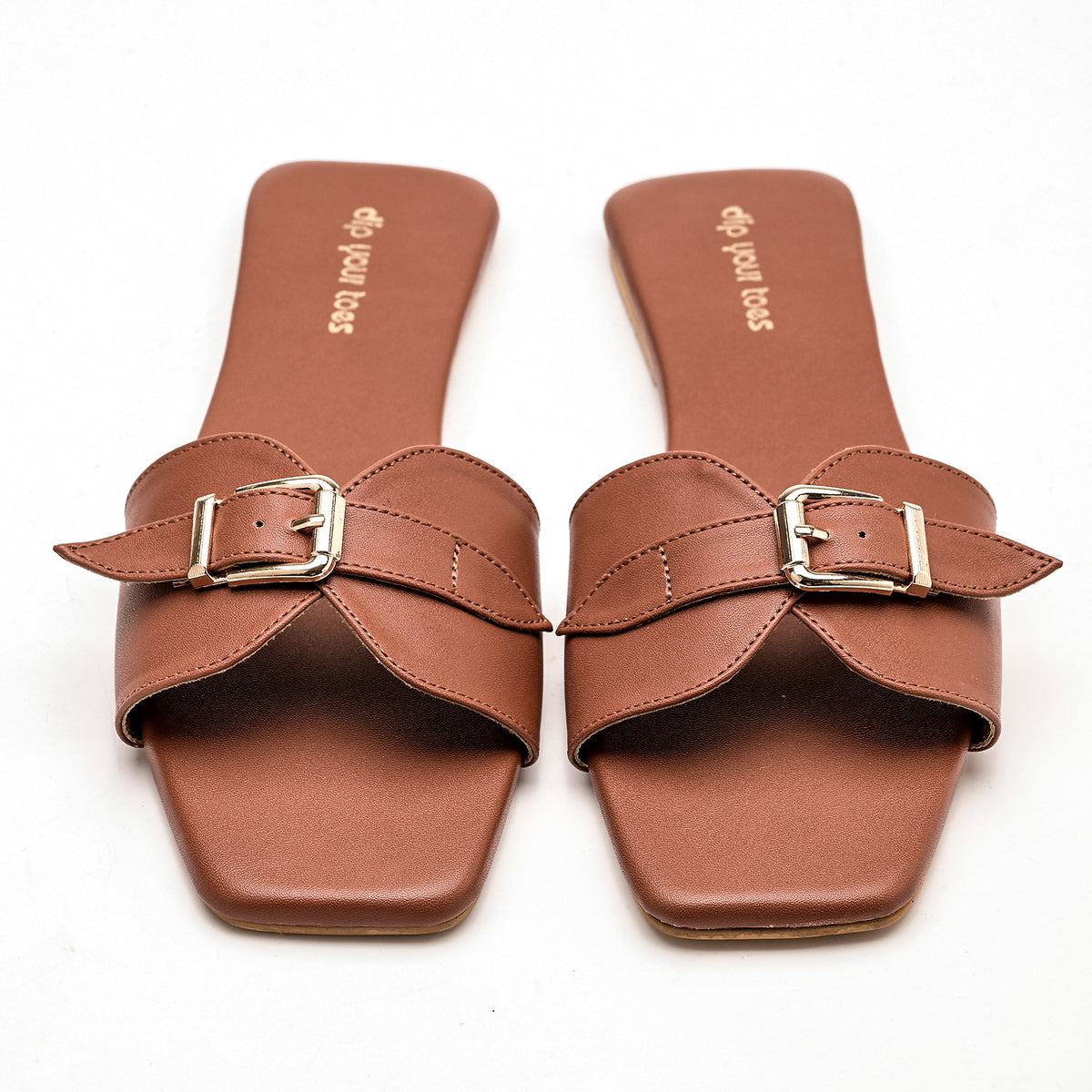 Tan Buckle Detail Single Strap Flats