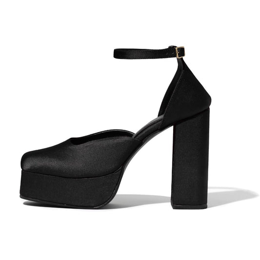 Black Platform Block Heels