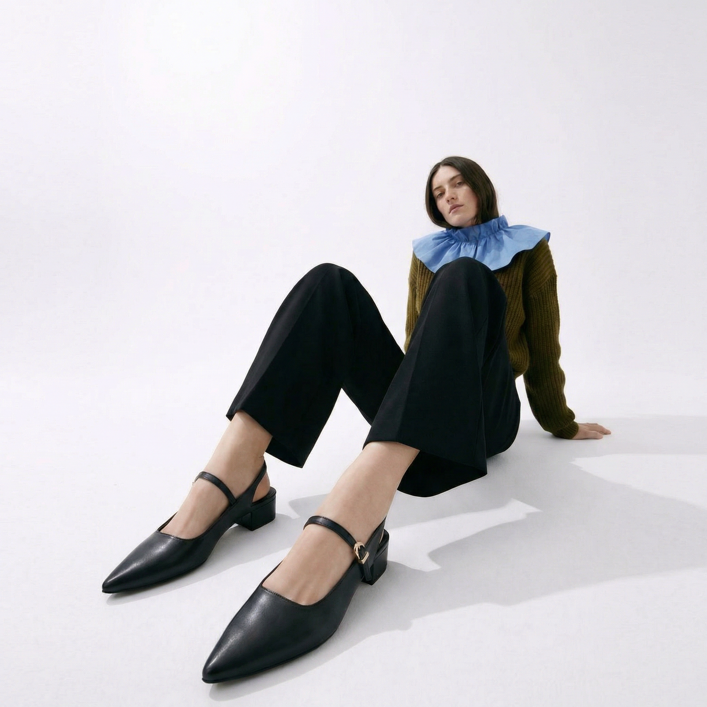 Black Pointed-Toe Slingback Heels