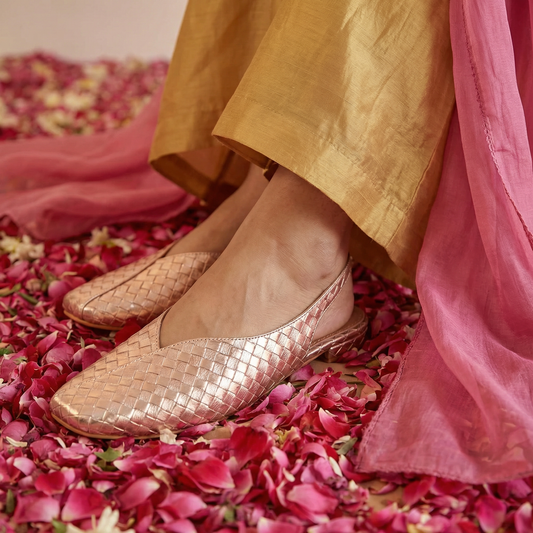 Rosegold square toe block heel sling back sandals