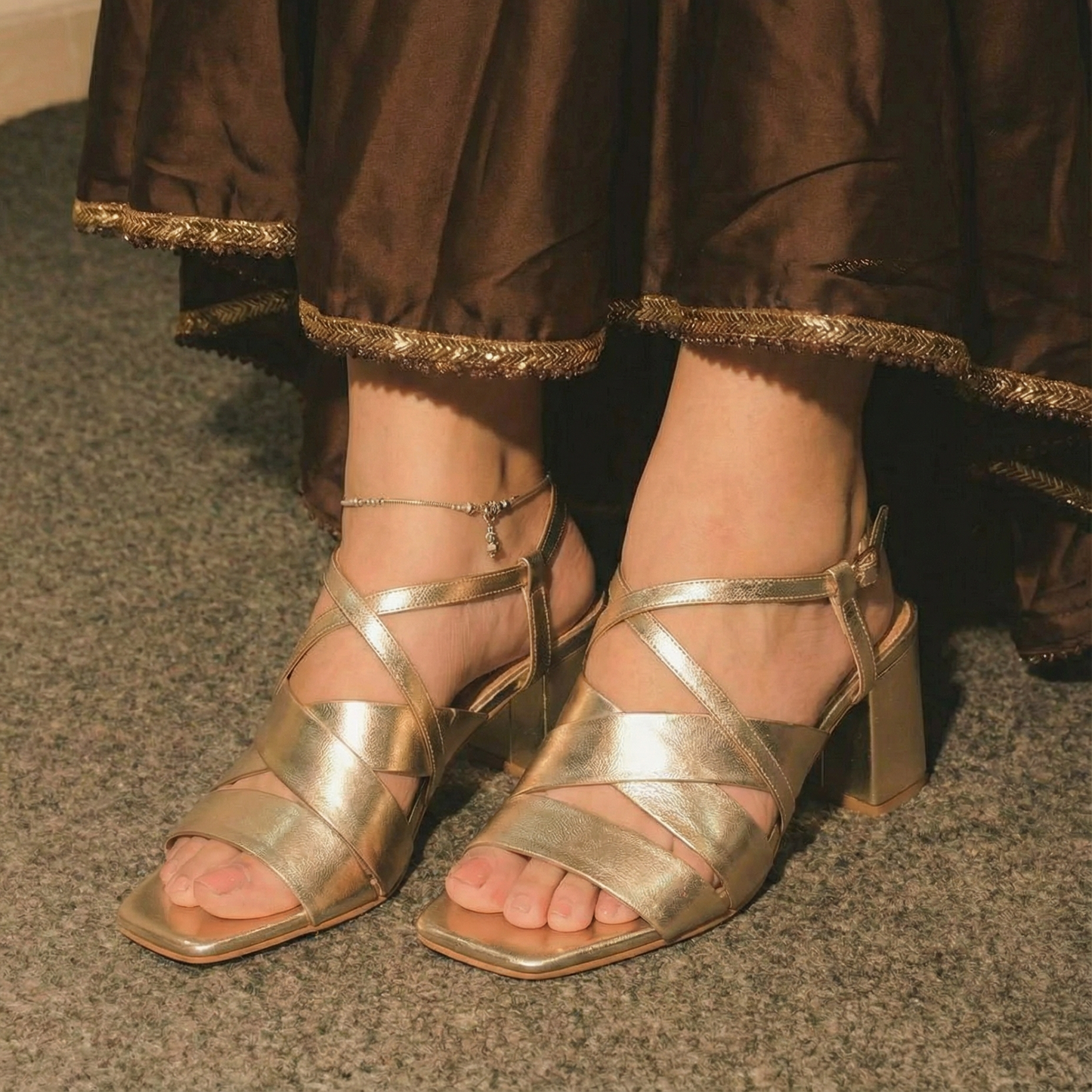 Gold Strap-Up Sandals