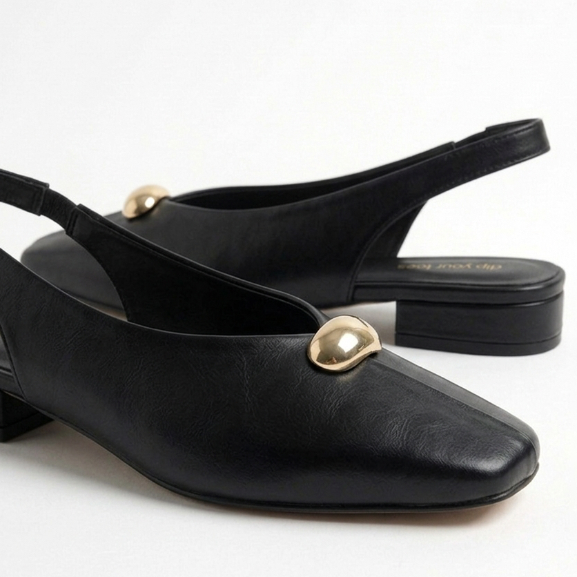 Black Low Block Slingback