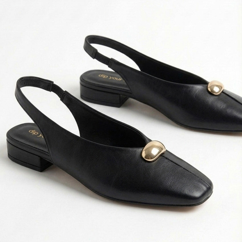 Black Low Block Slingback