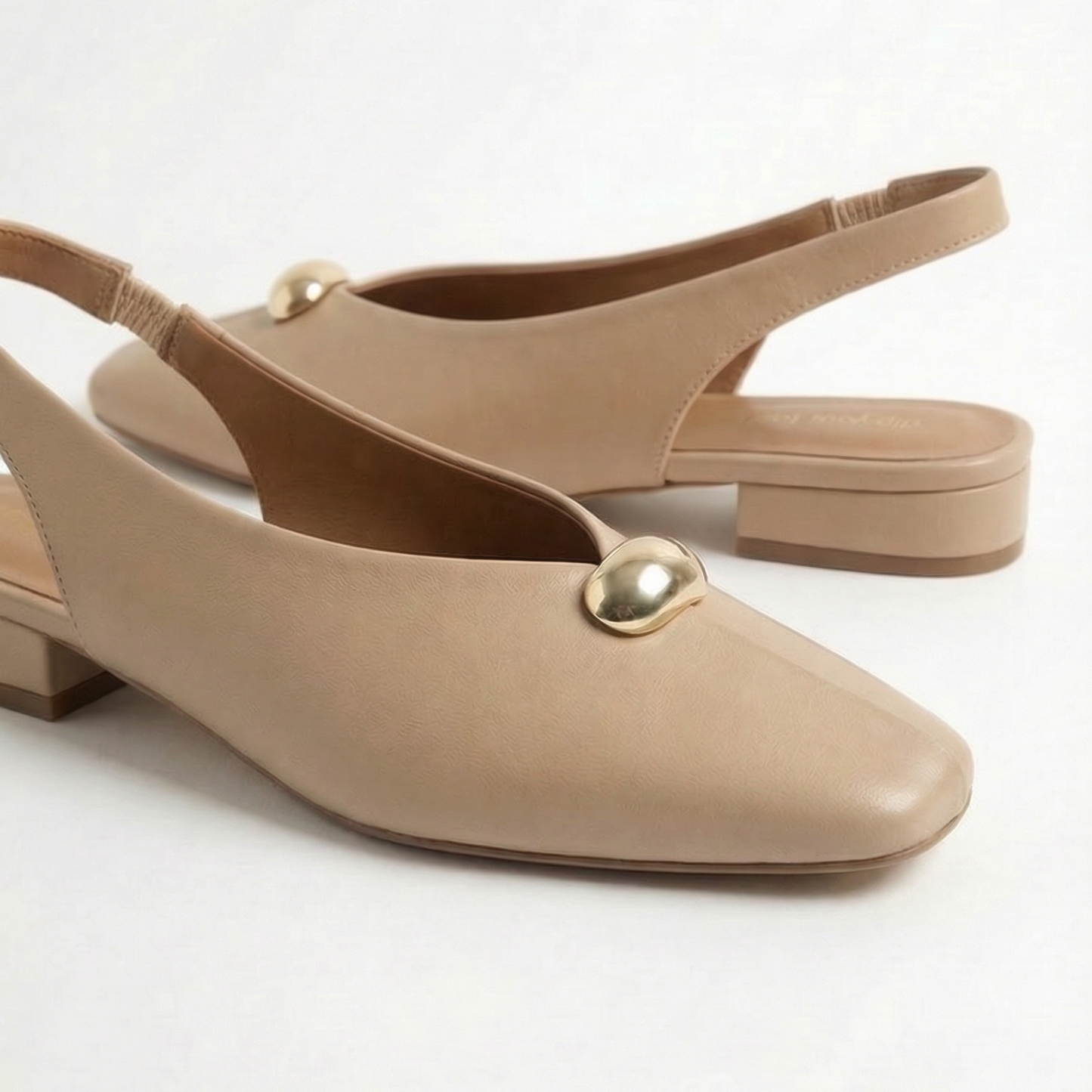 Beige Low Block Slingback