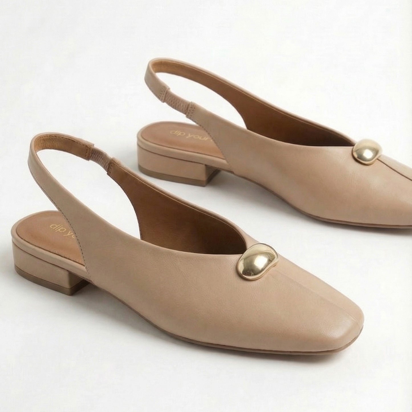 Beige Low Block Slingback