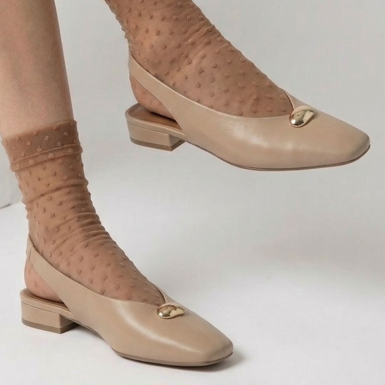 Beige Low Block Slingback