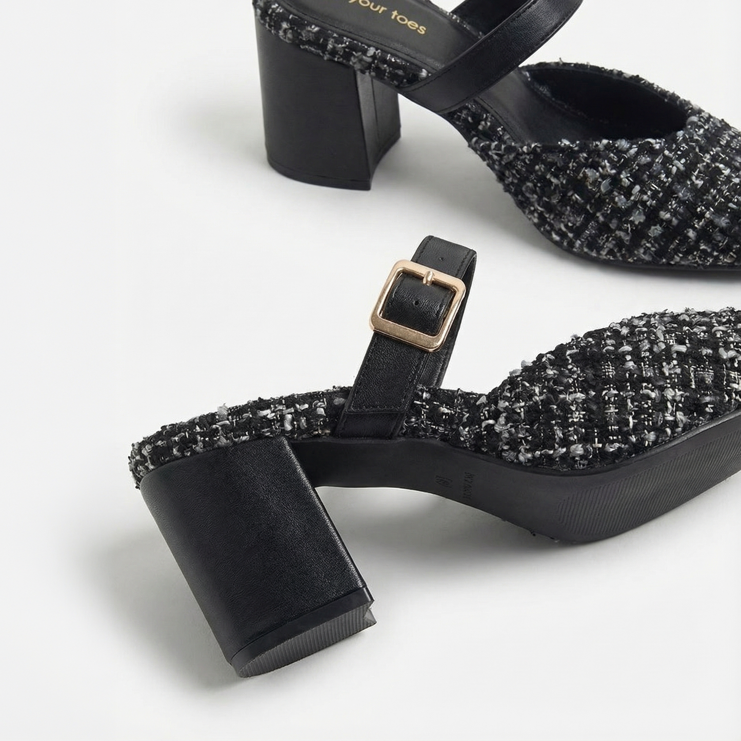 Monochrome Tweed Slip-On block Heels