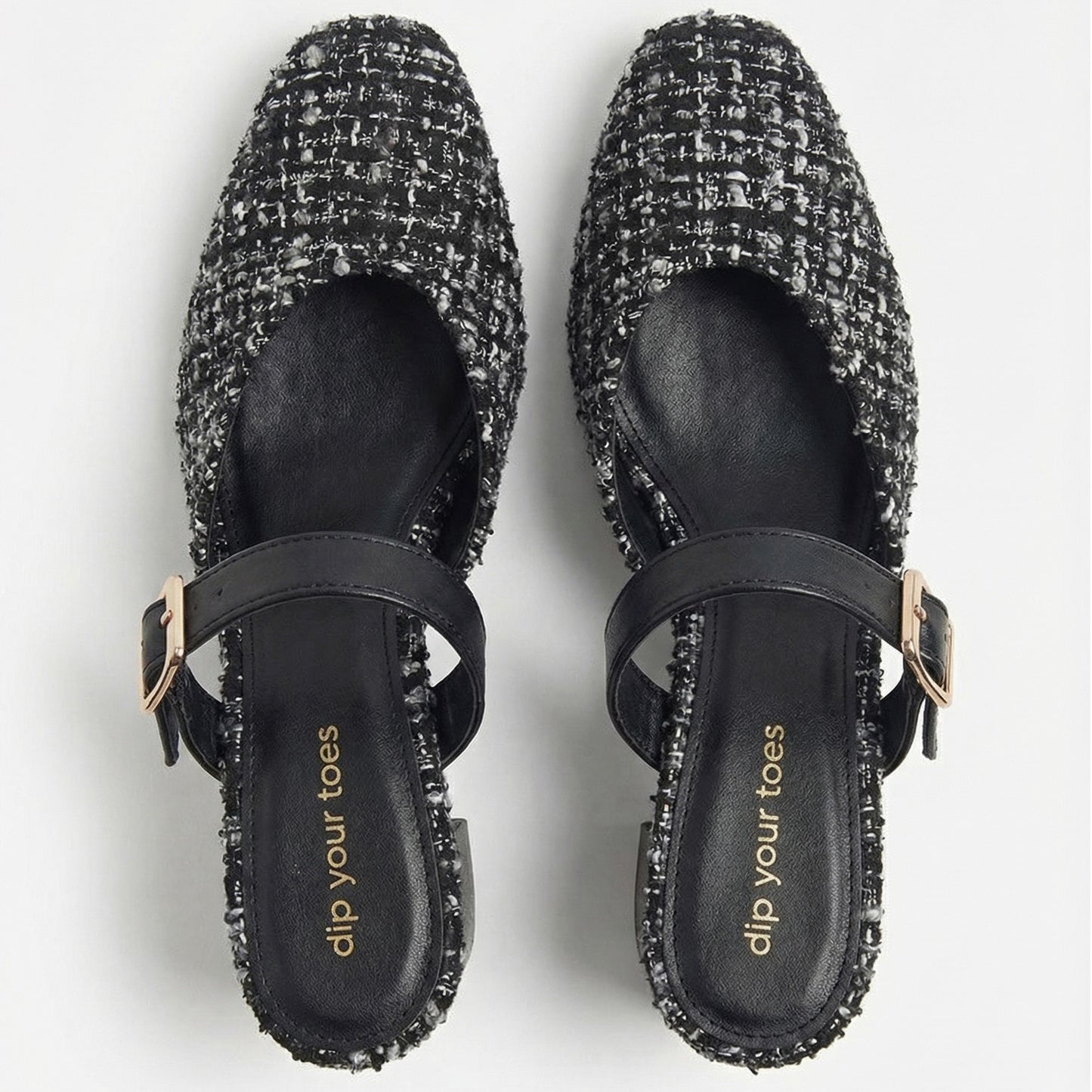 Monochrome Tweed Slip-On block Heels