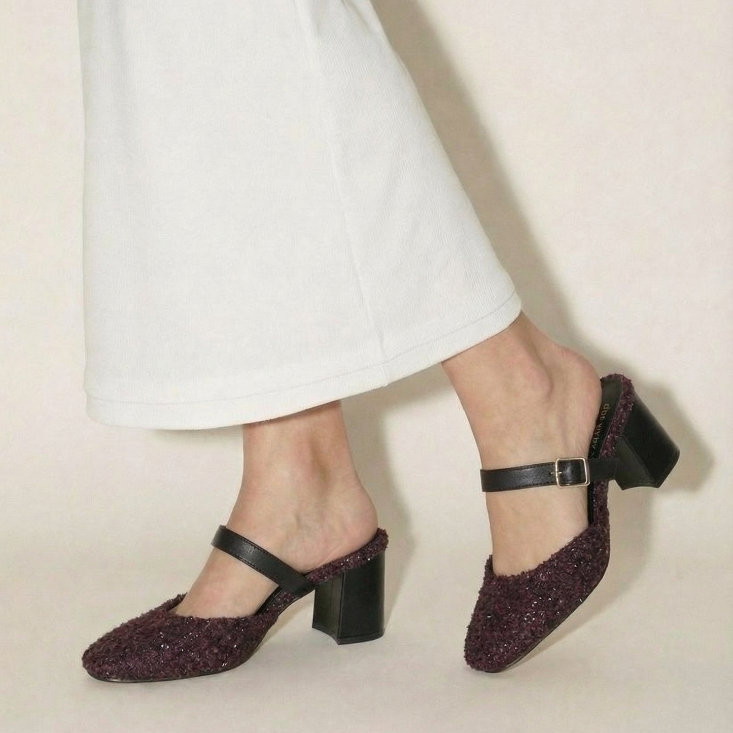 Merlot Tweed Slip-On block Heels