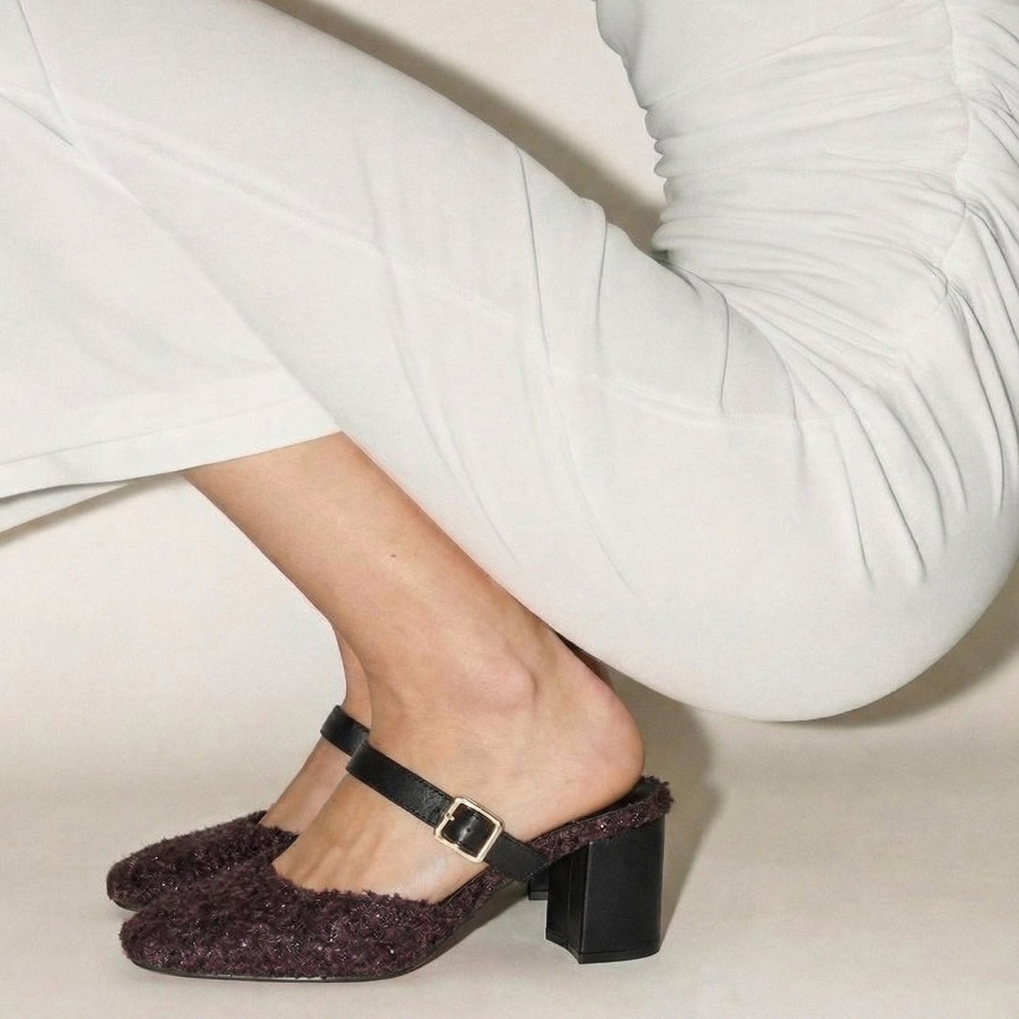 Merlot Tweed Slip-On block Heels