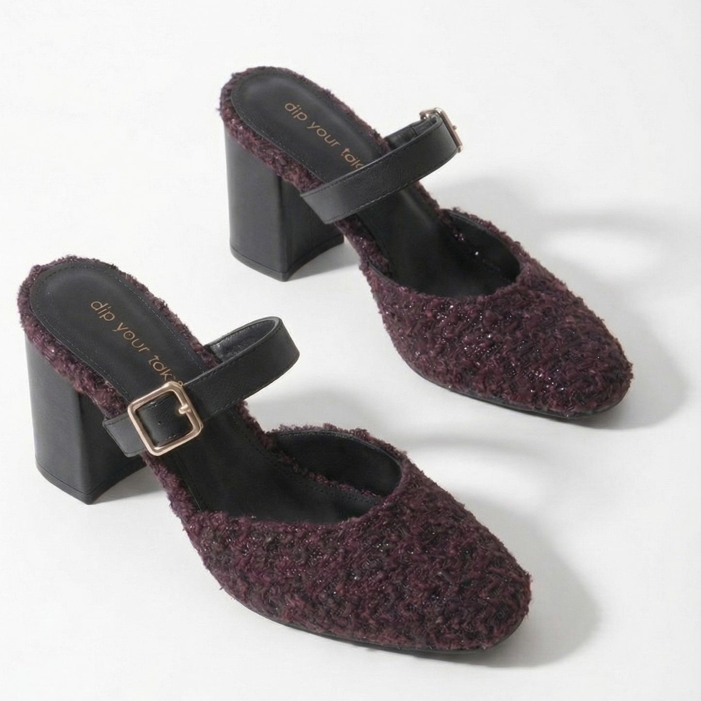 Merlot Tweed Slip-On block Heels