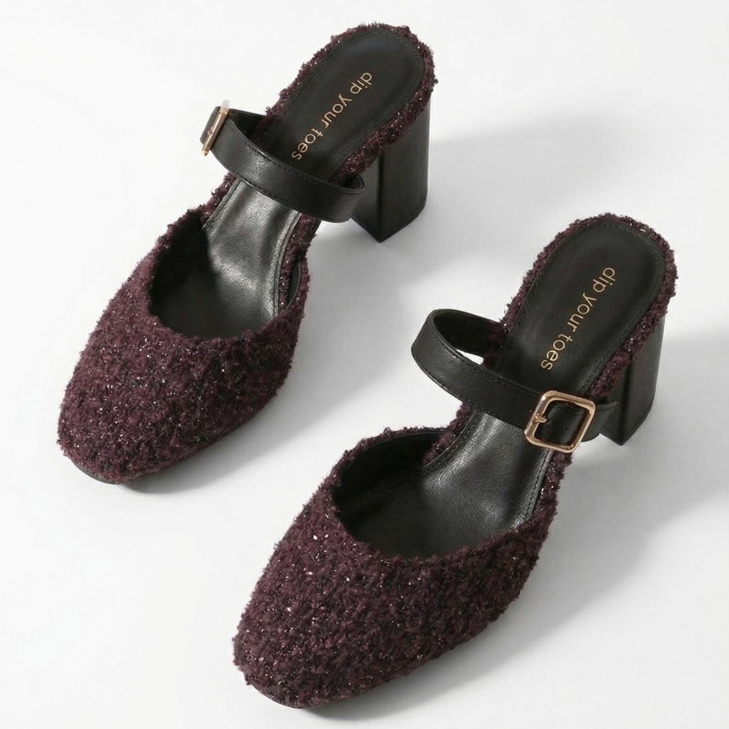 Merlot Tweed Slip-On block Heels