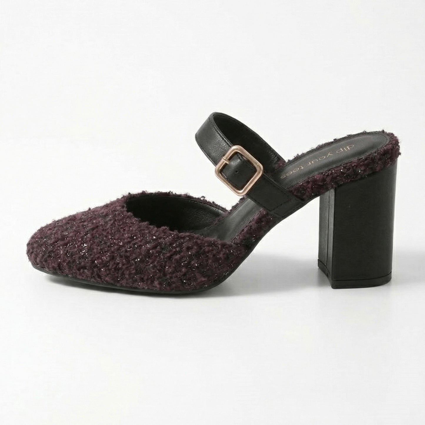Merlot Tweed Slip-On block Heels
