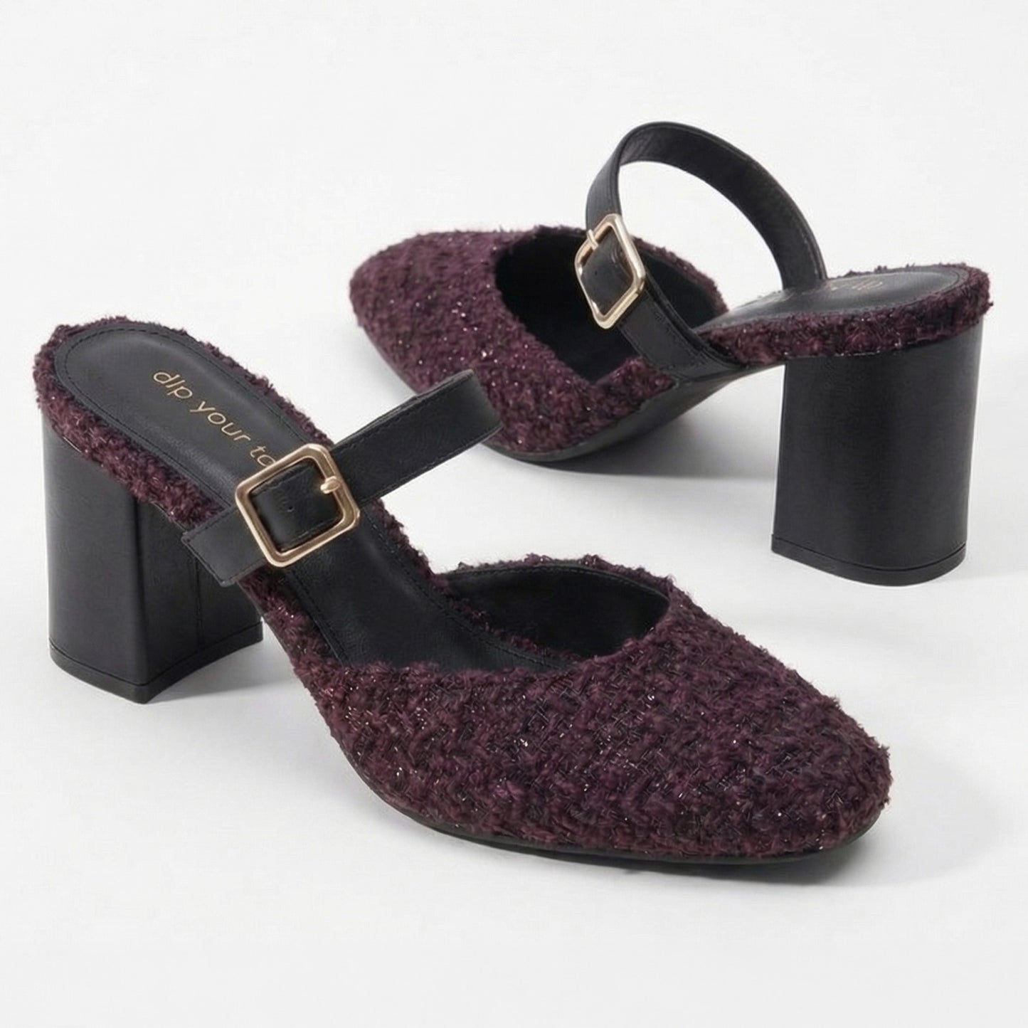 Merlot Tweed Slip-On block Heels