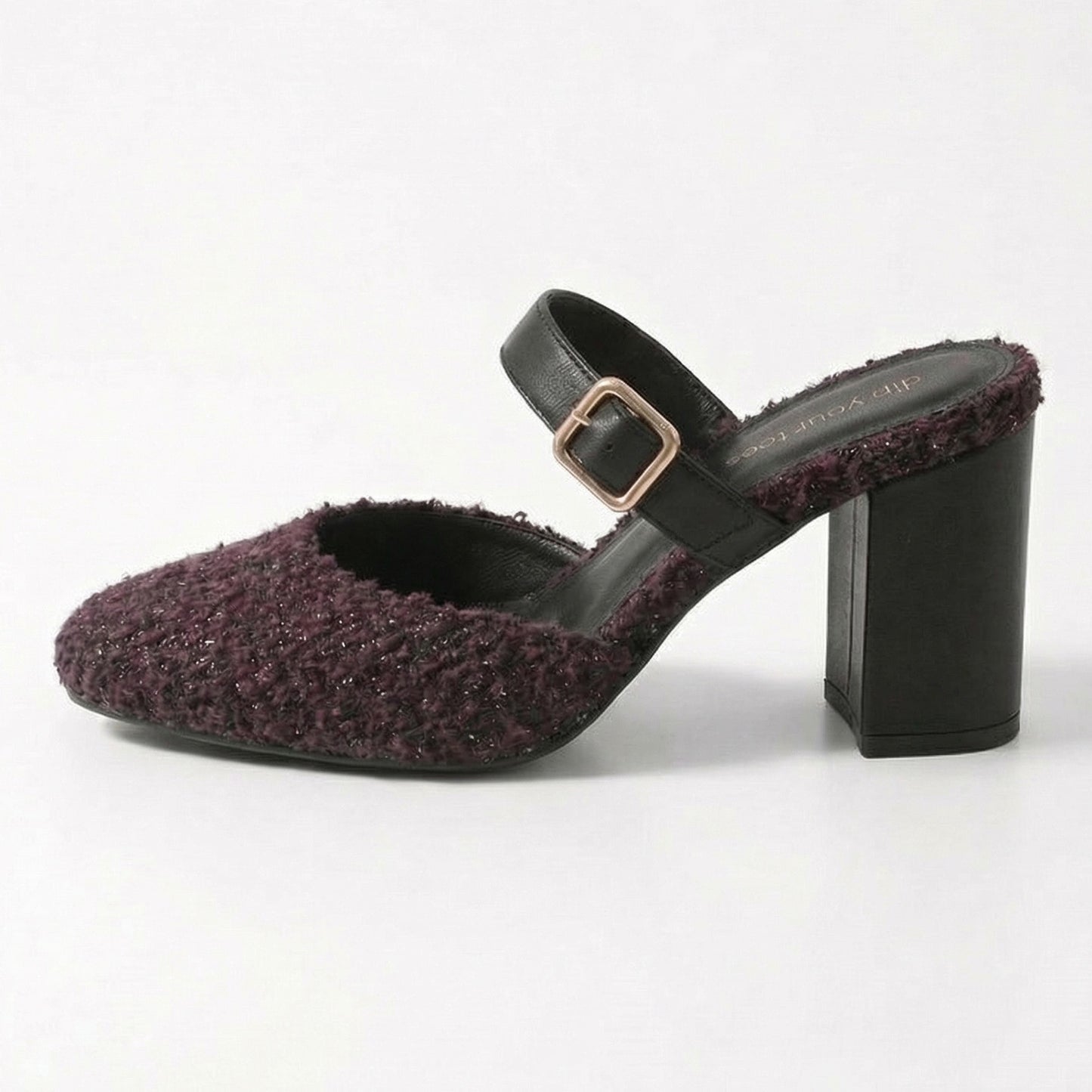Merlot Tweed Slip-On block Heels
