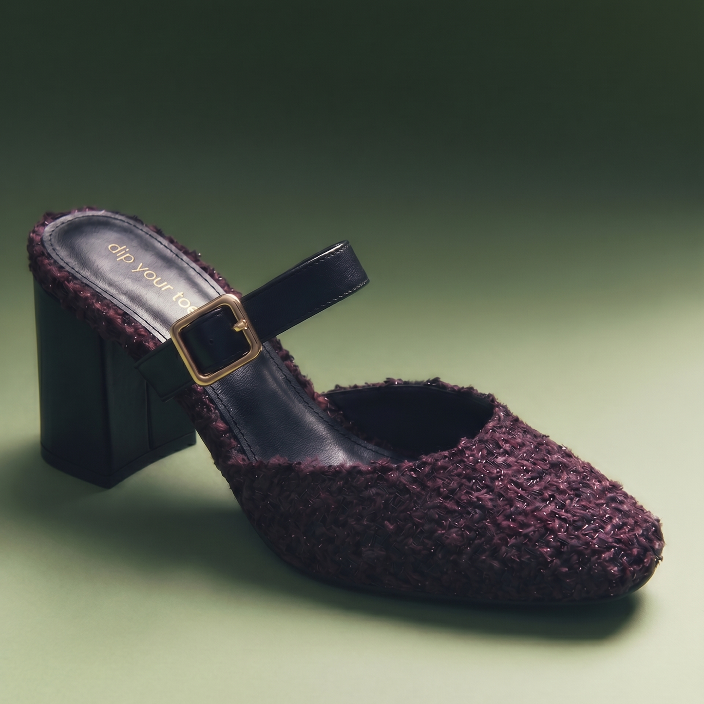 Merlot Tweed Slip-On block Heels