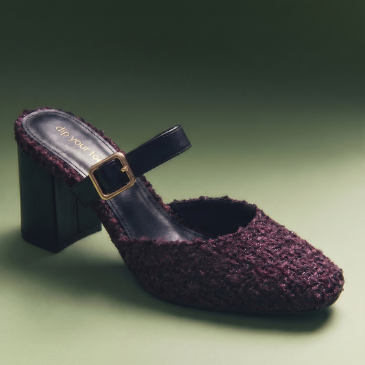 Merlot Tweed Slip-On block Heels