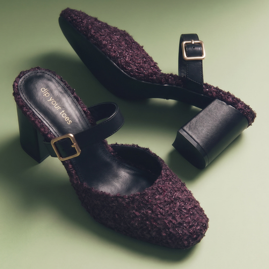 Merlot Tweed Slip-On block Heels