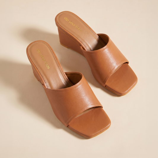 Tan Broad Strap Wedges