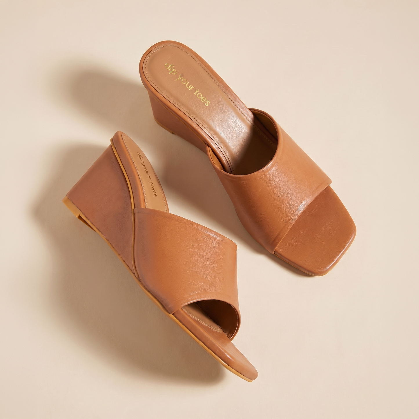 Tan Broad Strap Wedges