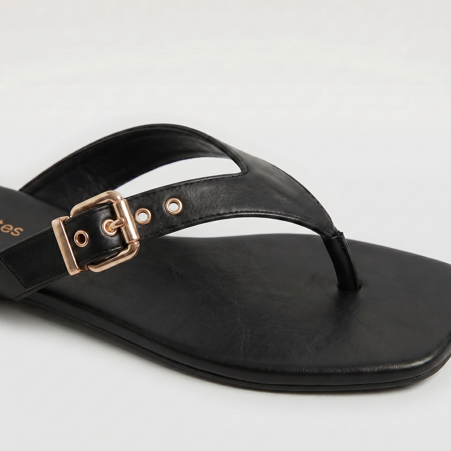 Black Buckled V-Shape Flats