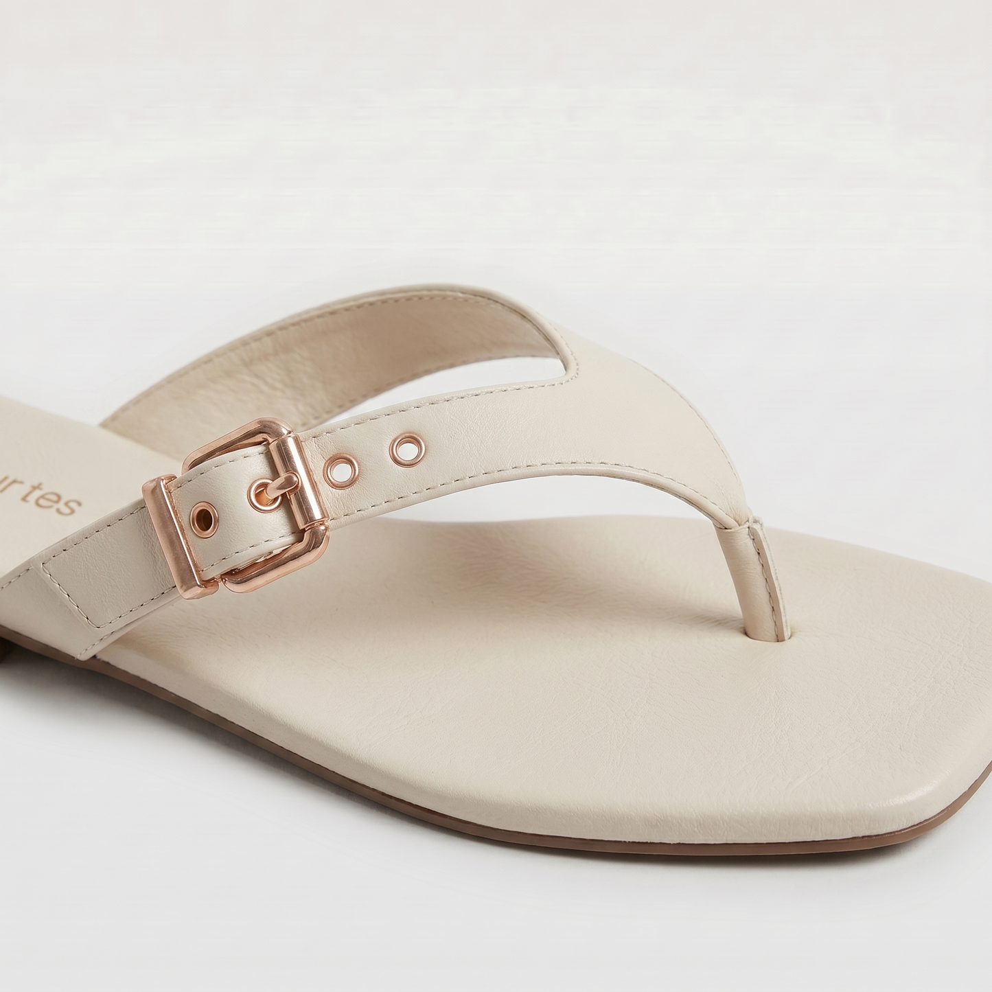 White Buckled V-Shape Flats