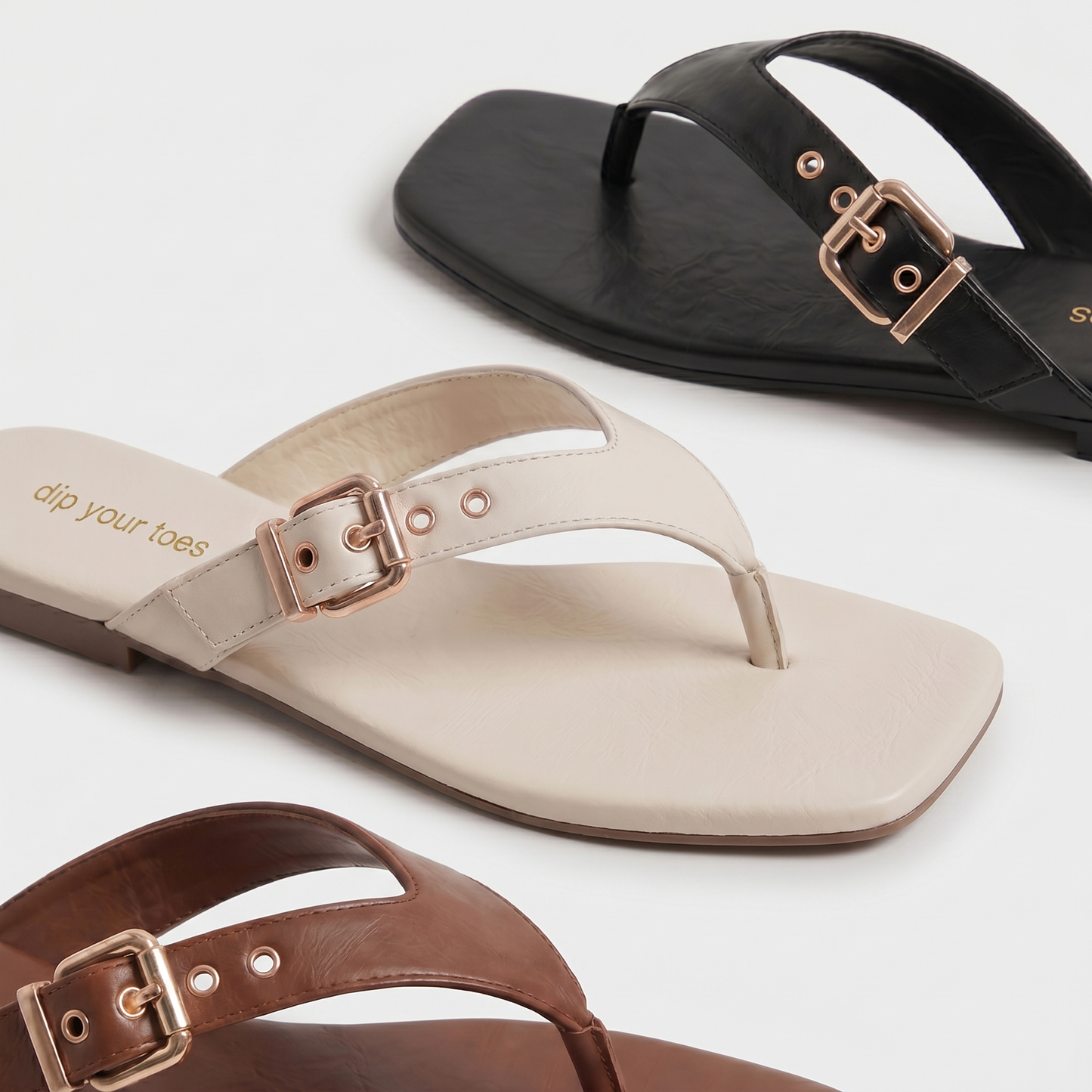 Tan Buckled V-Shape Flats