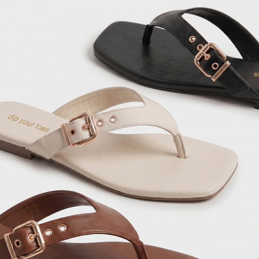 Black Buckled V-Shape Flats
