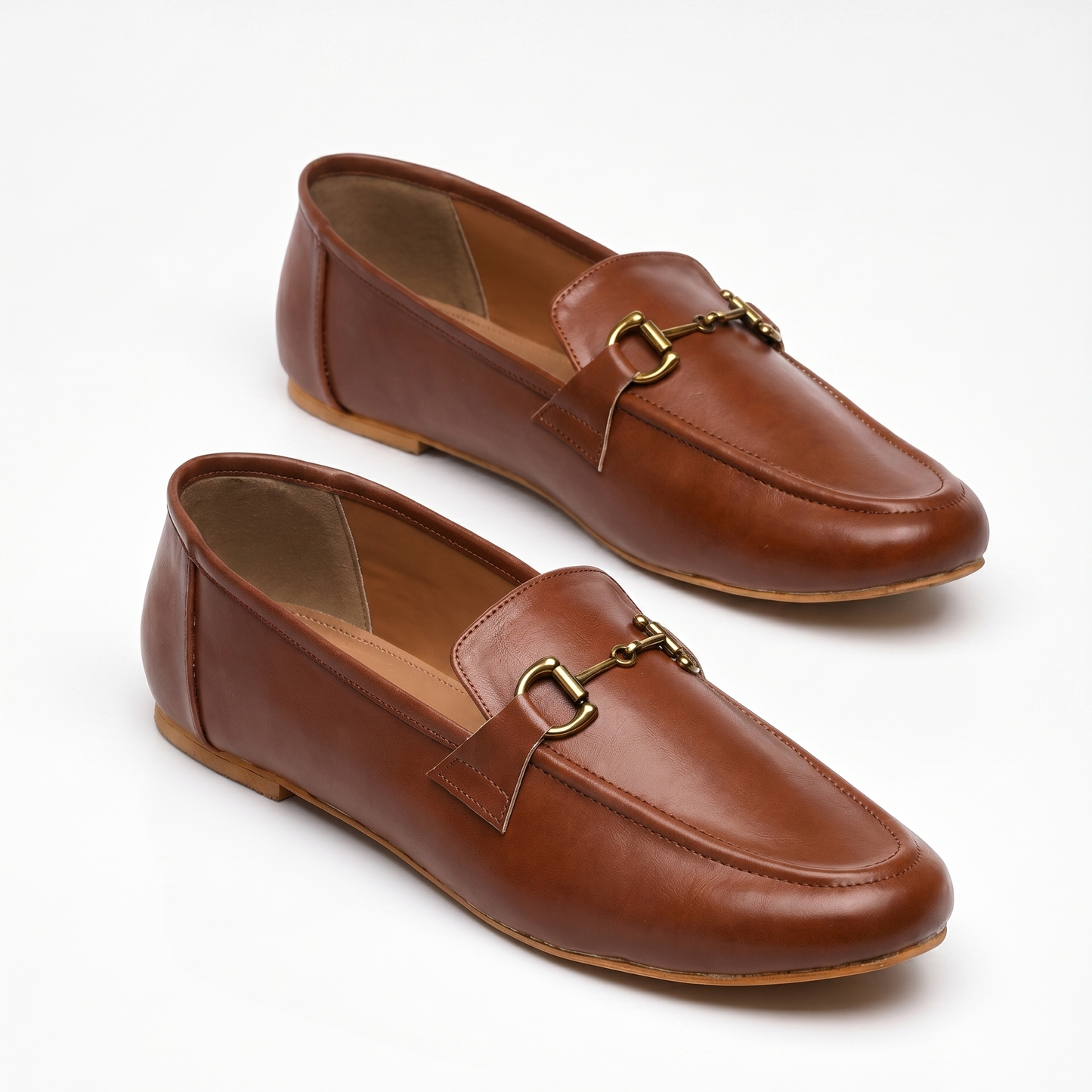 Aura Tan loafers with antique gold Buckle