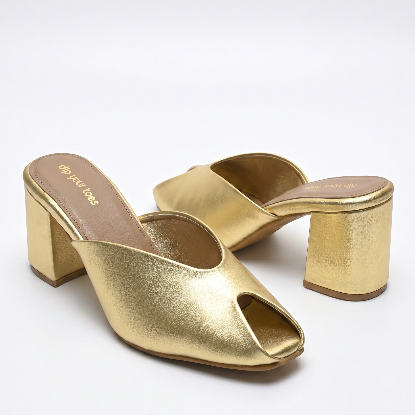 Golden Sculpt Block Heels