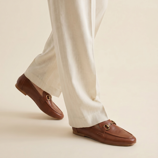 Aura Tan loafers with antique gold Buckle