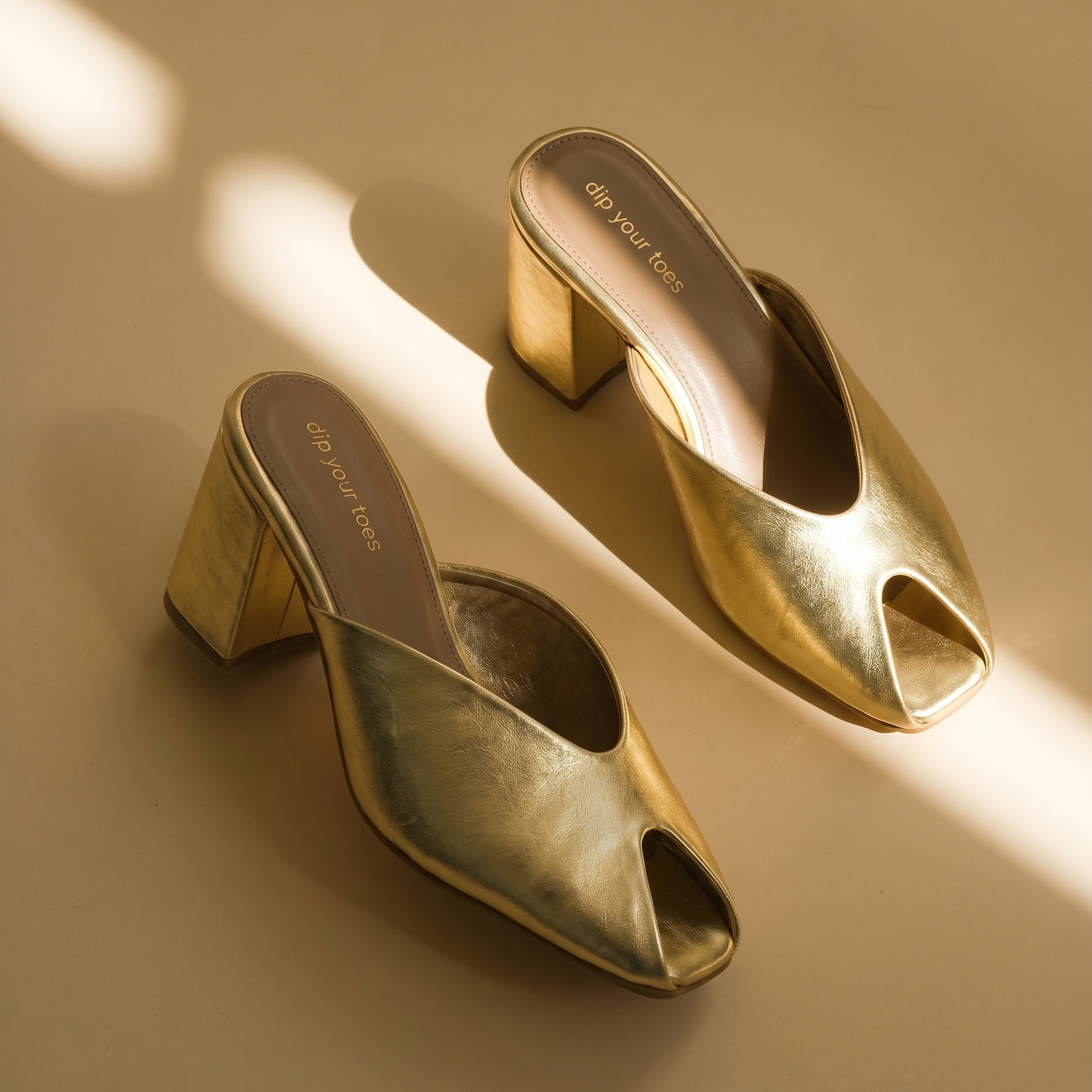 Golden Sculpt Block Heels