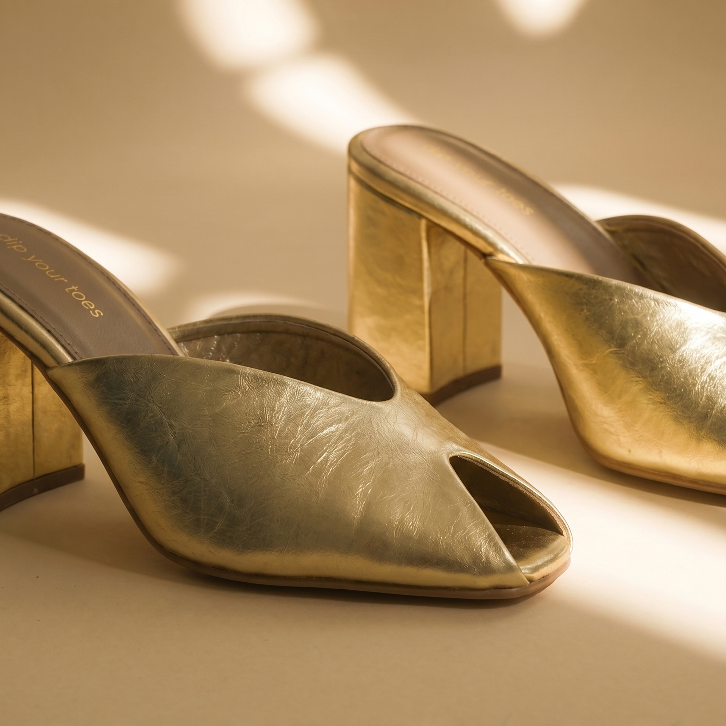 Golden Sculpt Block Heels