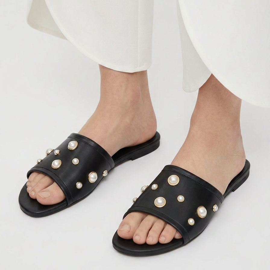 Pearl single strap embellished flats